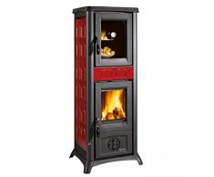 Stufa A Legna Gemma Forno Con Forno Smaltato. Rivestimento Esterno In Maiolica. Porte, Testata E Focolare In Ghisa. Vetro Ceramico Resistente A 750°. Dimensioni Mm. 460X495Xh.1207. Consumo Orario 1,9 Kg/Ora. Metri Cubi Riscaldabili