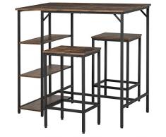 homcom Set Tavolo Alto con 2 Sgabelli e Scaffale Stile Industriale in Metallo e Legno, Arredamento Moderno Bar e Cucina, Marrone Rustico