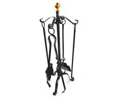 Lorenz Ferart 6403.0 Set 4 Accessori per Camino, Ferro Battuto, Struttura Base Nero Sfumata a Mano Argento