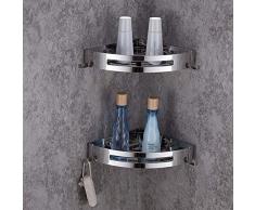 ENCOFT 2 Ripiano Mensole ad Angolo per Bagno Doccia, Mensola Angolare Adesiva Portaoggetti con 4 Ganci, Porta Shampoo Angolare Senza Foratura, Acciaio Inox 304 Argento