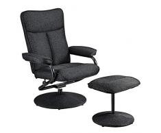 [en.casa] Poltrona Relax Imbottita con Schienale Reclinabile e Poggiapiedi a Parte - Rivestimento in Tessuto - Nero