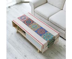 Tovaglia geometrica motivo floreale in cotone e lino tessuto misto tovaglia soggiorno tavolino rettangolare pad copertura mobile antipolvere TV stile etnico, design tasca laterale ( Size : 60×160cm )