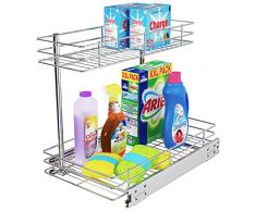 FANHAO Organizer Sottolavello Cucina 2 Livelli, Metallo Scaffale Estraibile per Lavello, Portaoggetti Sottolavello, Organizer per Armadio Sottolavello per Bagni, Cucine, Cromo