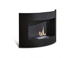 STONES HOME FURNITURE, Caminetto a Bioetanolo da Parete, Senza Fumo, Bruciatore in Acciaio da 0,5 l, Durata Fiamma 1,5 ore, Modello Redonda, Colore Nero, 15,5 x 63 x h 45 cm