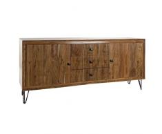Shakò Buffet Etnico Legno Massello con Sportelli in Legno Noce Scuro, Dimensioni cm 96 x 45 x H 77 - Arredamento Etnico, Buffet Mobile Cucina, Mobili Etnici
