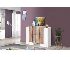 Dmora Credenza moderna di design a 6 antine battenti, Made in Italy, Buffet da cucina, Madia con scaffali da cucina, cm 130x45h100, colore Bianco lucido e Acero