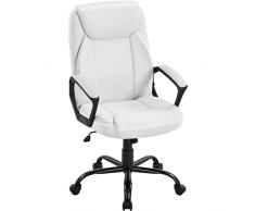 Yaheetech Poltrona/Sedia Ufficio Ergonomica Bianca in Ecopelle Reclinabile Presidenziale Imbottita da Scrivania a Rotelle Girevole Altezza Regolbile