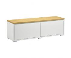 HOMCOM Mobile Porta TV Fino a 65 con Armadietti e Ante a Ribalta in Truciolato, 140x37x45cm, Bianco e Color Legno