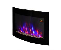 HOMCOM Caminetto Elettrico da Parete con Effetto Fiamma Colorato con Telecomando, in Acciaio Inox e Vetro 65x11.4x52cm Nero