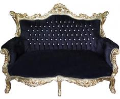 Casa Padrino Barocco Divano a Due posti Master Nero/Oro con Grande Bling Bling Strass - Mobili antichi