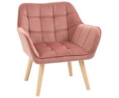 HOMCOM Poltroncina Stile Nordico in Legno ed Effetto Velluto Rosa per Soggiorno o Ufficio, 68.5x61x72.5cm