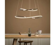 ZMH, moderna lampada a sospensione a LED, 35 W, 2 anelli, LED 3000 K, luce bianca calda, lampada a sospensione in ferro cromato e alluminio, per soggiorno, camera da letto