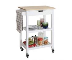 SoBuy Carrello Cucina Credenza Bianca con 1 cassetto, 2 Ripiani, Piano in Legno di Hevea L65*P39*A85cm FKW66-WN