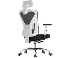 Hbada Sedia da ufficio sedia ergonomica girevole Sedia a rete Sedia direzionale sedia della scrivania con schienale alto con braccioli regolabili Supporto lombare Bianco