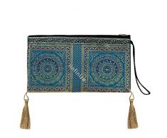 iinfinize Borsone da donna in seta broccata tradizionale borsa da donna etnico leggero supporto mobile fionda portafogli portaoggetti, blu cielo, piccola, Sky Blue, Small