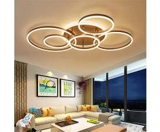 Plafoniera LED 86W Moderno Dimmerabile 6 Anelli Lampada Da Soffitto Metallo Acrilico Round Lampadario Soggiorno Cucina Bambini Camera Da Letto Ufficio Illuminazione,Con Telecomando,Ø115CM,Marrone