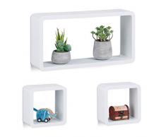 Relaxdays Mensole a Cubo, Set da 3 Ripiani, Scaffale Sospeso Muro, Design Moderno, in Orizzontale & Verticale, in Bianco, Legno MDF, Pz