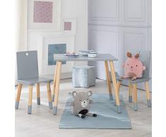 roba Set Tavolo + 2 Sedie per Bambini - 3 Altezze Regolabili - Piedi in Legno Massiccio - Stile Scandinavo - Mobili da Salotto per Cameretta - Legno Naturale e Grigio