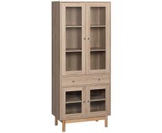 homcom Credenza Moderna con Ante in Vetro e Cassetto, Mobile Cucina in Legno con Mensole Regolabili e Base Rialzata, 76x40x183cm, Colore Legno