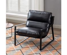 Wahson Poltrona Salotto Moderno in Ecopelle Sedia da Salotto con Braccioli Struttura in Metallo, Poltroncina Imbottita Stile Industriale per Soggiorno/Camera, Nero