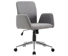 HOMCOM Poltrona Sedia da Ufficio in Tessuto Grigio Girevole e con Schienale Reclinabile, 61 x 58 x 84-93.5cm