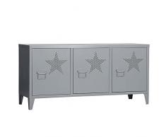 BAKAJI Mobile Mobiletto TV in Metallo Credenza con Base Televisione 3 Ante Doppio Scomparto Interno Decorazione Stella Traforata Dimensione 40 x 120 x 58 cm Design Moderno (Grigio)