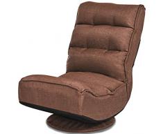 LIFEZEAL Poltrona Relax, Base Girevole, Sedia Imbottita da Terra, Schienale Ergonomico, Pighevole e Regolabile a 5 Livelli, Peso Max 150 kg, Salvaspazio, per Gaming, Lettura, Lavoro, Marrone