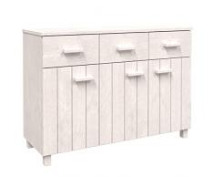 Festnight Credenza Soggiorno, Credenza Cucina, Mobiletto Multiuso, Mobile Soggiorno, in Legno Massello di Pino Bianca 113x40x80 cm