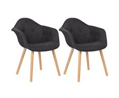WOLTU BH55sz-2 Sedia da Pranzo Poltroncina per Soggiorno Sala Cucina Ristorante Sgabello Poltrona con Schienale Braccioli Tessuto di Lino Gambe di Faggio Moderno Comodo Nero 2 Pezzi