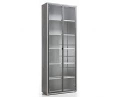 Composad | Libreria Alta della Linea DISEGNO Con 2 Ante in Vetro e 5 Ripiani Regolabili, Libreria Scaffale Moderna, Dimensioni (LxAxP) 81,6x217,5x35,7 Grigio Cemento, Studio, Soggiorno, Made in Italy