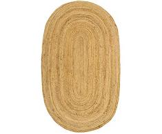 HAMID - Tappeto Alhambra di Iuta Ovale di Colore Naturale, Tappeto Fatto a Mano in Fibra di Iuta al 100%, per Soggiorno, Camera da Letto, Decorazione, (140x70cm)