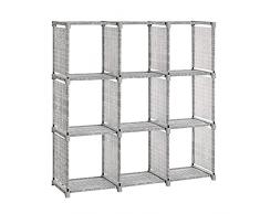 SONGMICS Armadietto Modulare a 9 Cubi, Scaffale Portaoggetti, Libreria per Decorazioni, Cornici per Foto, Organizzatore per Studio, Ufficio, Soggiorno, Grigio Granite LSN045G12