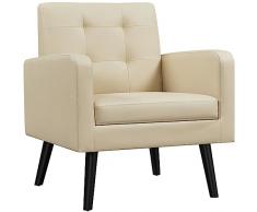 Yaheetech Poltrona Lounge da Salotto Imbottita con Braccioli e Schienale Gambe in Legno Stile Moderno da Lettura/Riposo/Lavoro/Bar Beige/Pelle Sintetica