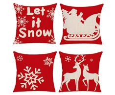 Yidaxing Buon Natale Fiocco di Neve 4 Pack Cuscini per Divani Decorativo Cotone Biancheria Cuscino Copricuscini Divano Caso Federa per Cuscino(45x45cm)