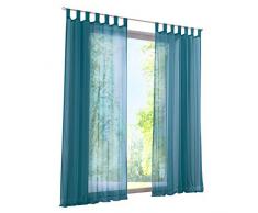 ESLIR Tende con passanti, tenda trasparente per finestra con passanti, voile, blu, L x A 140 x 225 cm, 1 pezzo