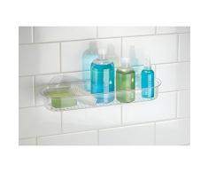 InterDesign Basic Mensola per doccia, Mensola bagno per doccia lunga in plastica con ventose, trasparente
