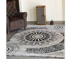 VIMODA tibet6447 Classico Soggiorno Tappeto, Dich Trama, Melange Medaglione Modello, qualità Top, Grigio/Nero - Variopinto, 120 x 170 cm