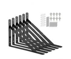 Mensola da 250 x 160 mm, 6 pezzi, angolo per mensole in metallo nero da 10 pollici, supporto per mensole da parete e cartongesso, portata 50 kg