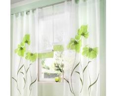 SIMPVALE 2 Pezzi Tende della Soggiorno a Garofano Stampato Floreale Manuale Trattamento delle Finestre per Sala, Larghezza 150 cm, Verde, Altezza 260cm