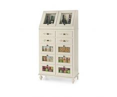 InHouse srls Mobiletto da dispensa, Arte povera, in Legno massello e MDF con rifinitura in Bianco Lucido con decori - Mis. 80 x 42 x 153