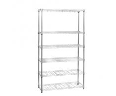 Shopfitting Warehouse - Scaffale da cucina con 4 ripiani, 2 supporti per vino e 6 ganci a S, colore: cromato