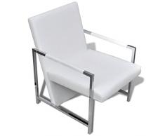 Tidyard Poltrona Design Moderna in Similpelle Nera/Bianca con Gambe Cromati,Poltrona in Ecopelle,Poltrona Design,Poltrona da TV Soggiorno,Poltrona da Slotto,Poltrona Cubo,Poltrona in da Salotto