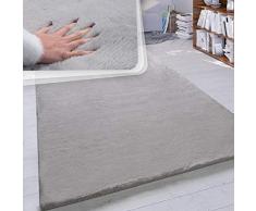 Paco Home Tappeto a Pelo Lungo per Soggiorno in Ecopelliccia ultrasoffice Tinta Unita in Diversi Colori e Misure, Dimensione:60x90 cm, Colore:Grigio
