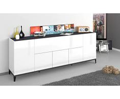 Dmora Credenza Moderna a 6 Ante, Made in Italy, Madia da Cucina rialzata, Buffet di Design da Soggiorno, Cm 200x40h82, Bianco Lucido e Ardesia