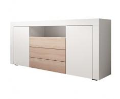 MB Muebles Bonitos | Madia Soggiorno Mobile TV Credenza Moderna Yukon | Larghezza 160 x Altezza 72 x Profondità 35 cm | Mobile in Melamina Opaco | Colore Bianco e Sonoma