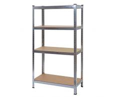 Scaffale Officina Ufficio HWC-D67 MDF Metallo 40x80x160cm 4X Ripiani Grigio