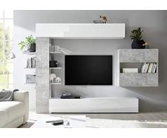 Web Convenienza Parete TV Attrezzata Collezione Sorano 2 B - Mobile Televisore in Legno con Ante a Ribalta Moderno - Color Bianco e Cemento