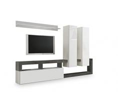 Web Convenienza Parete TV Hamburg Bianco Lucido Attrezzata - Mobile Televisore in Legno con Pensili ad Ante a Ribalta Moderno (2 Pensili, Ossido)
