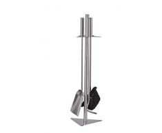 Set di attrezzi per camino, 4 pezzi, 180 x 160 x 600 mm (L x P x A), supporto, posate e manici in acciaio INOX