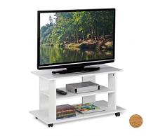 Relaxdays Mobiletto per la Televisione con Ruote, 2 Ripiani Decoder Console Porta TV Mobile HLP 45x80x40 cm, Bianco, Truciolato, Carta, plastica